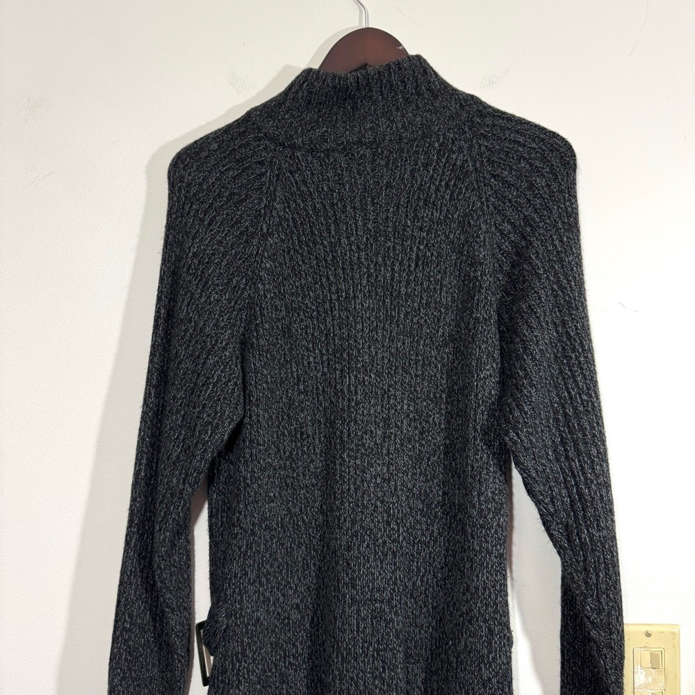 Evisu Genes Knit Double Zipped Cardigan Grey Buckle Longline Mock Neck Medium - Picture 11 of 12